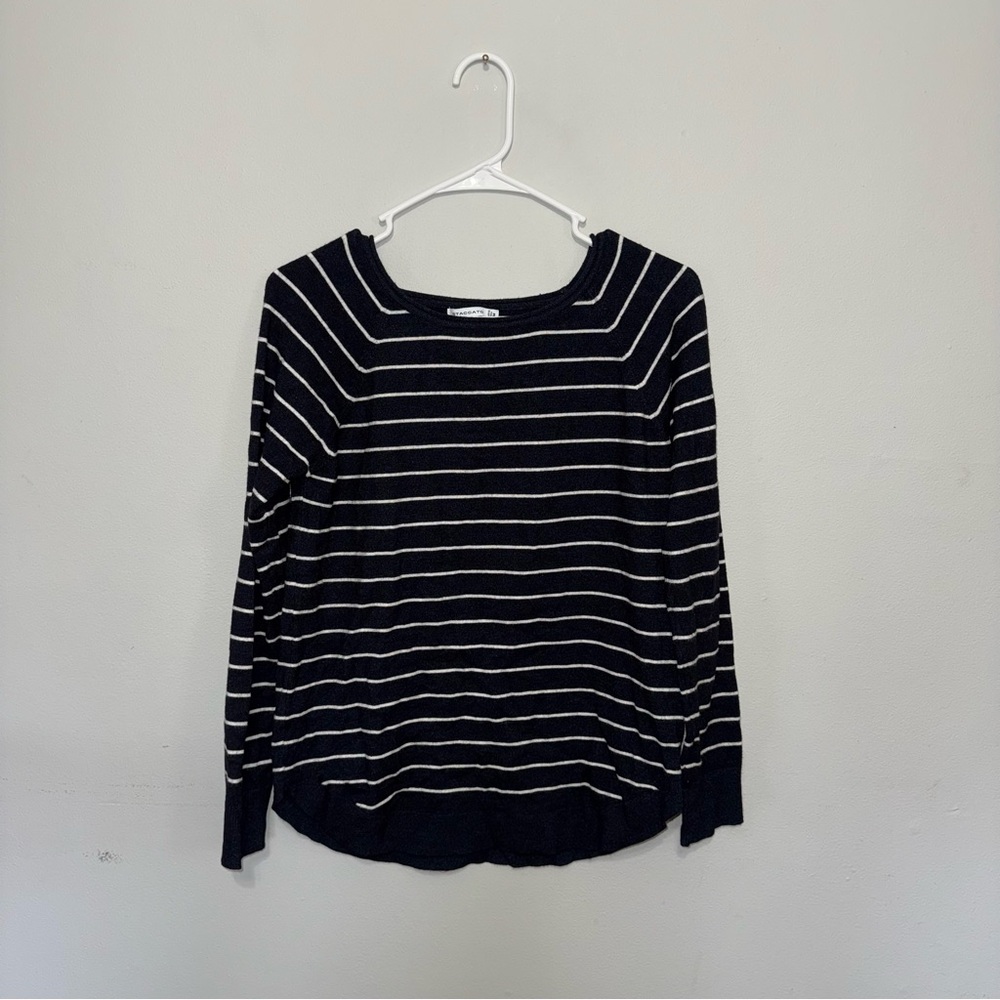 Staccato Striped Knit Sweater Black Long Sleeve Lightweight Top Medium